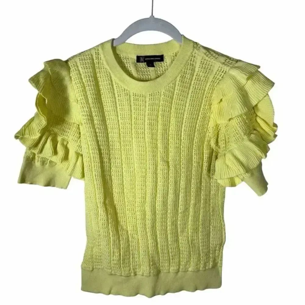 INC International Concepts Yellow Ruffle Sleeve Knit Top